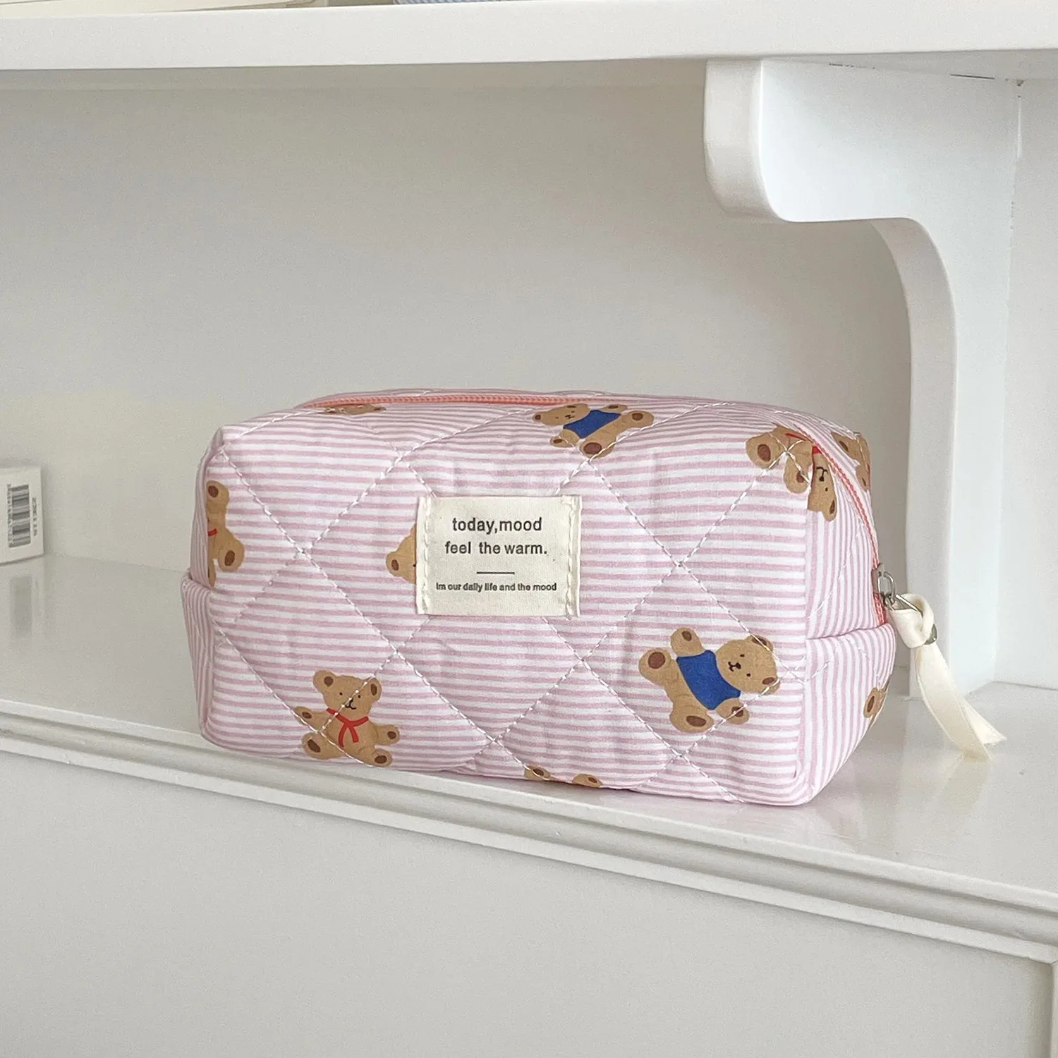 Cute Bear Print Baby Diaper Bag Mommy Makeup Pouch Women's Cosmetic Bag Large Capacity Toiletry Storage Bag Nappy Organizer