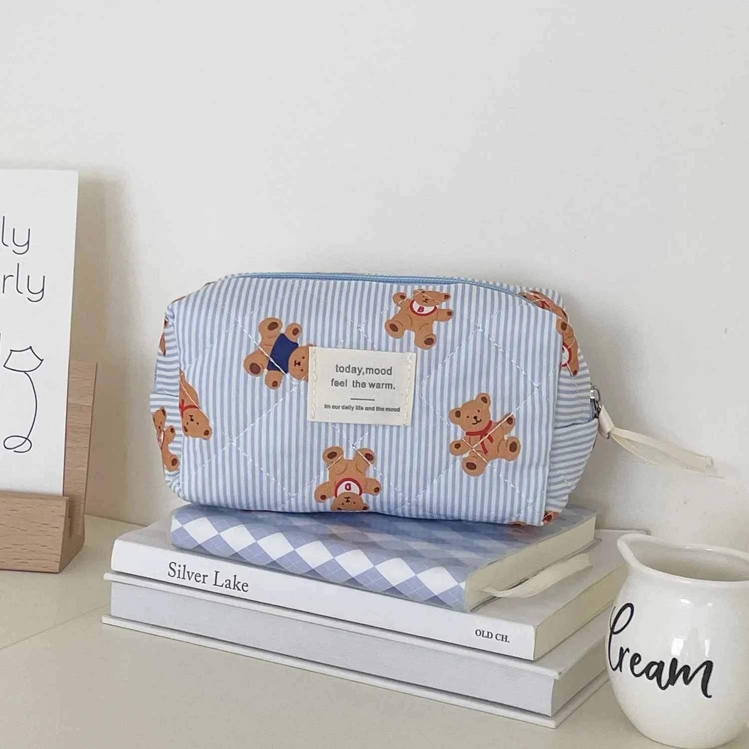 Cute Bear Print Baby Diaper Bag Mommy Makeup Pouch Women's Cosmetic Bag Large Capacity Toiletry Storage Bag Nappy Organizer