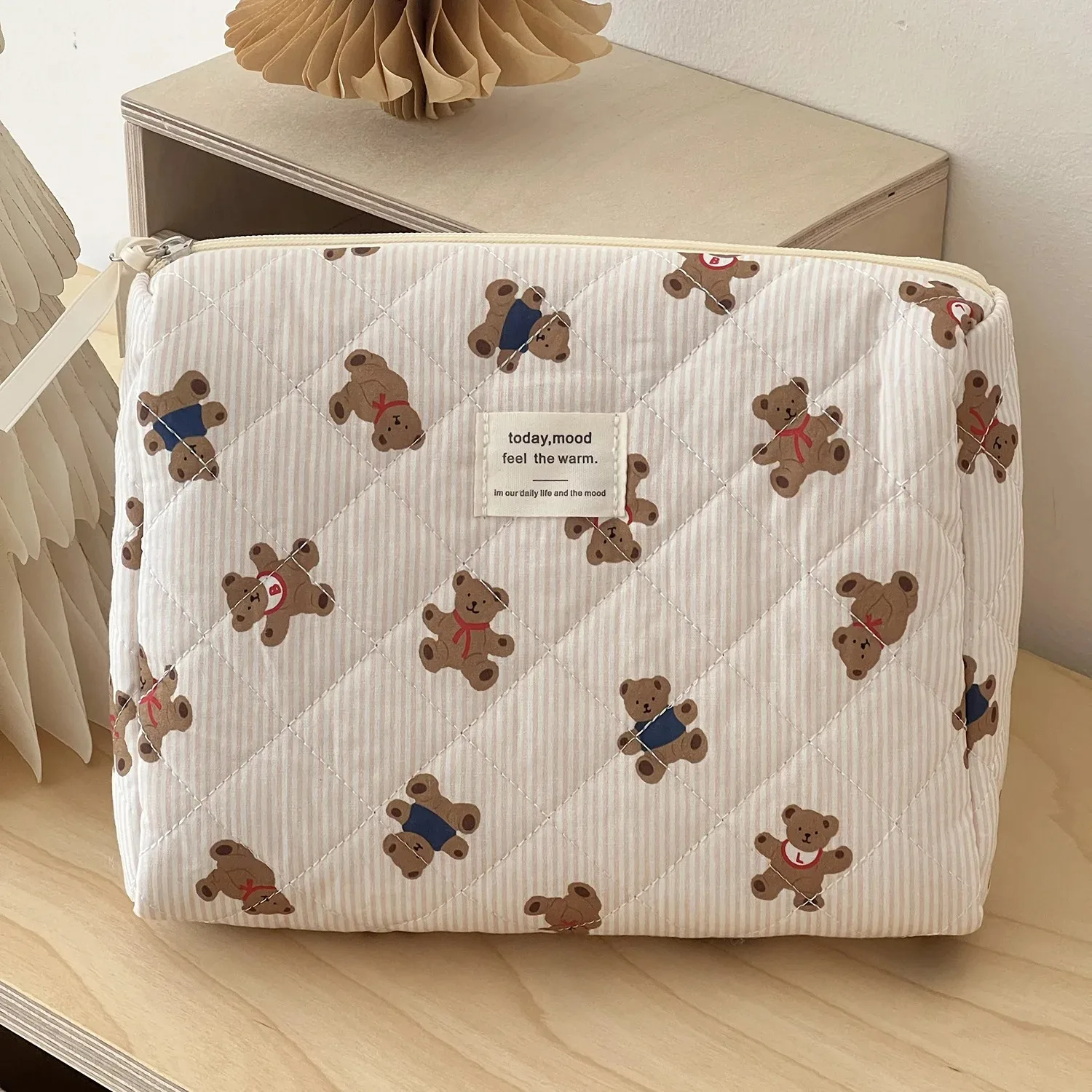 Cute Bear Print Baby Diaper Bag Mommy Makeup Pouch Women's Cosmetic Bag Large Capacity Toiletry Storage Bag Nappy Organizer