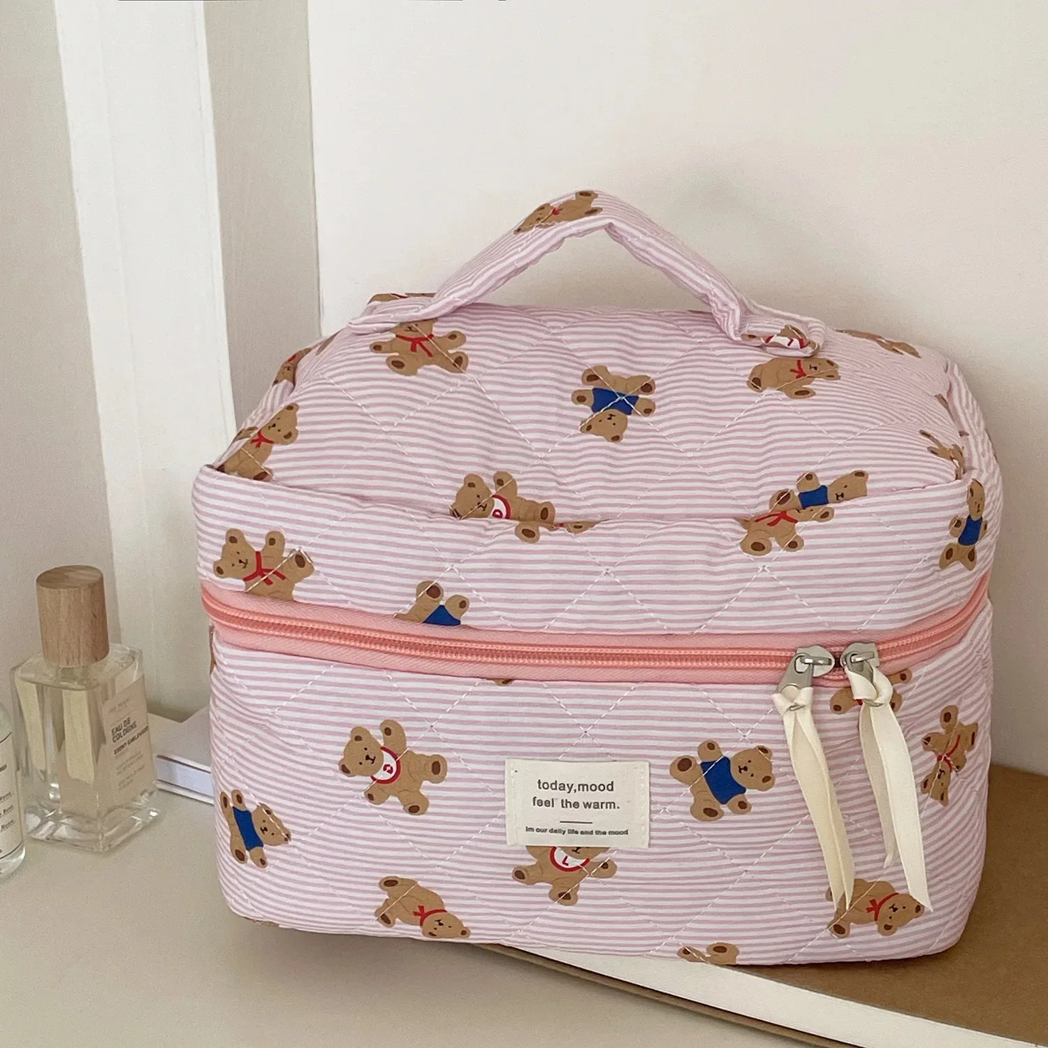 Cute Bear Print Baby Diaper Bag Mommy Makeup Pouch Women's Cosmetic Bag Large Capacity Toiletry Storage Bag Nappy Organizer