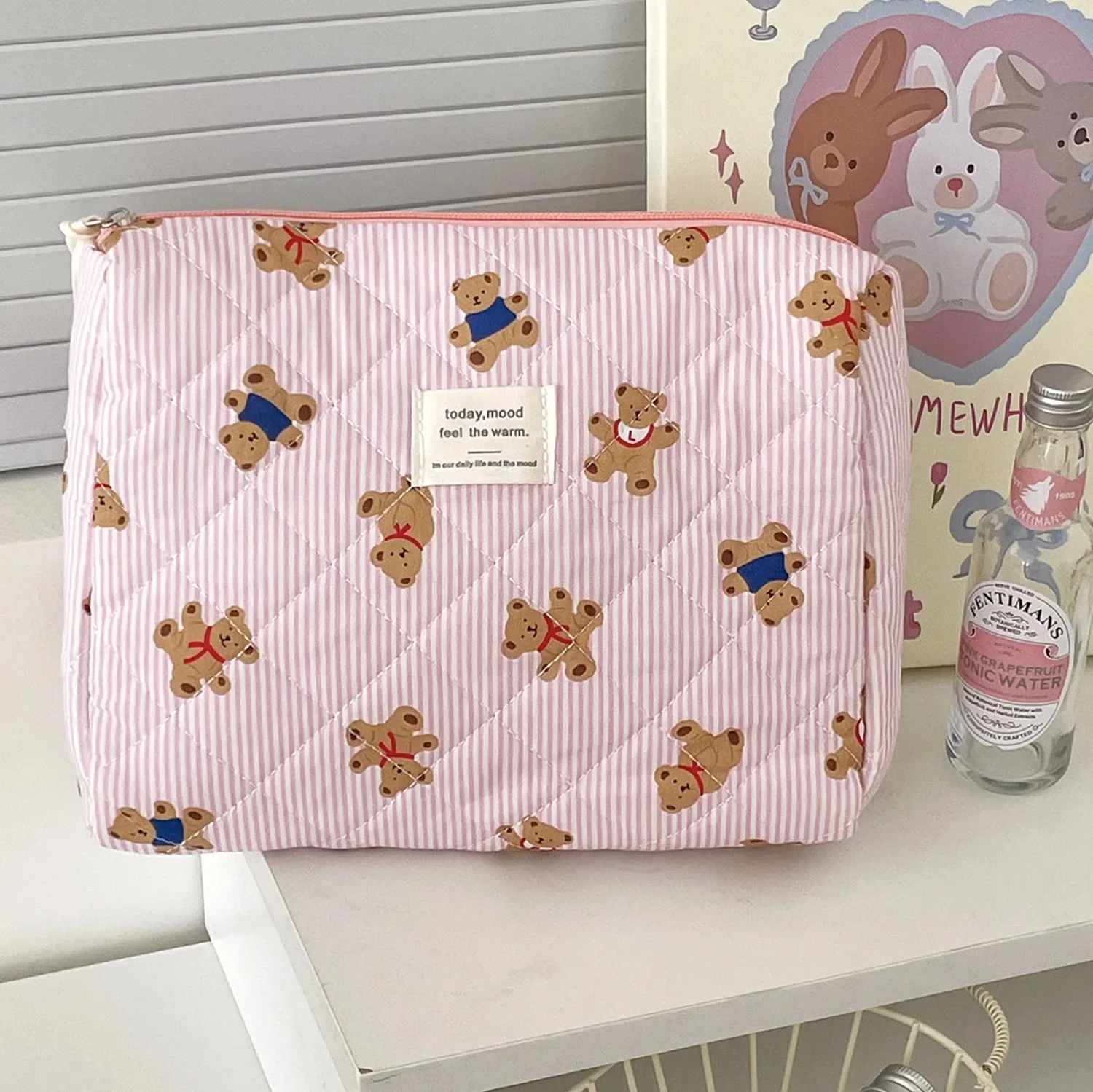 Cute Bear Print Baby Diaper Bag Mommy Makeup Pouch Women's Cosmetic Bag Large Capacity Toiletry Storage Bag Nappy Organizer