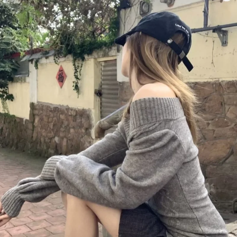 Fashion Vintage V-neck Knitted Tops Women Early Autumn New Sweaters Pullover Slim Long Sleeve Pullovers Sexy Hotsweet Sweaters