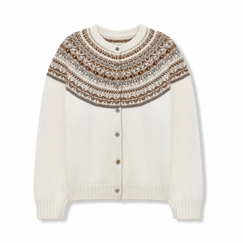 Classic Autumn Winter Woman Sweater Fair Isle Female 100% Merino Wool Knitted Cardigan Cashmere Ladies Long Sleeve Clothing Tops
