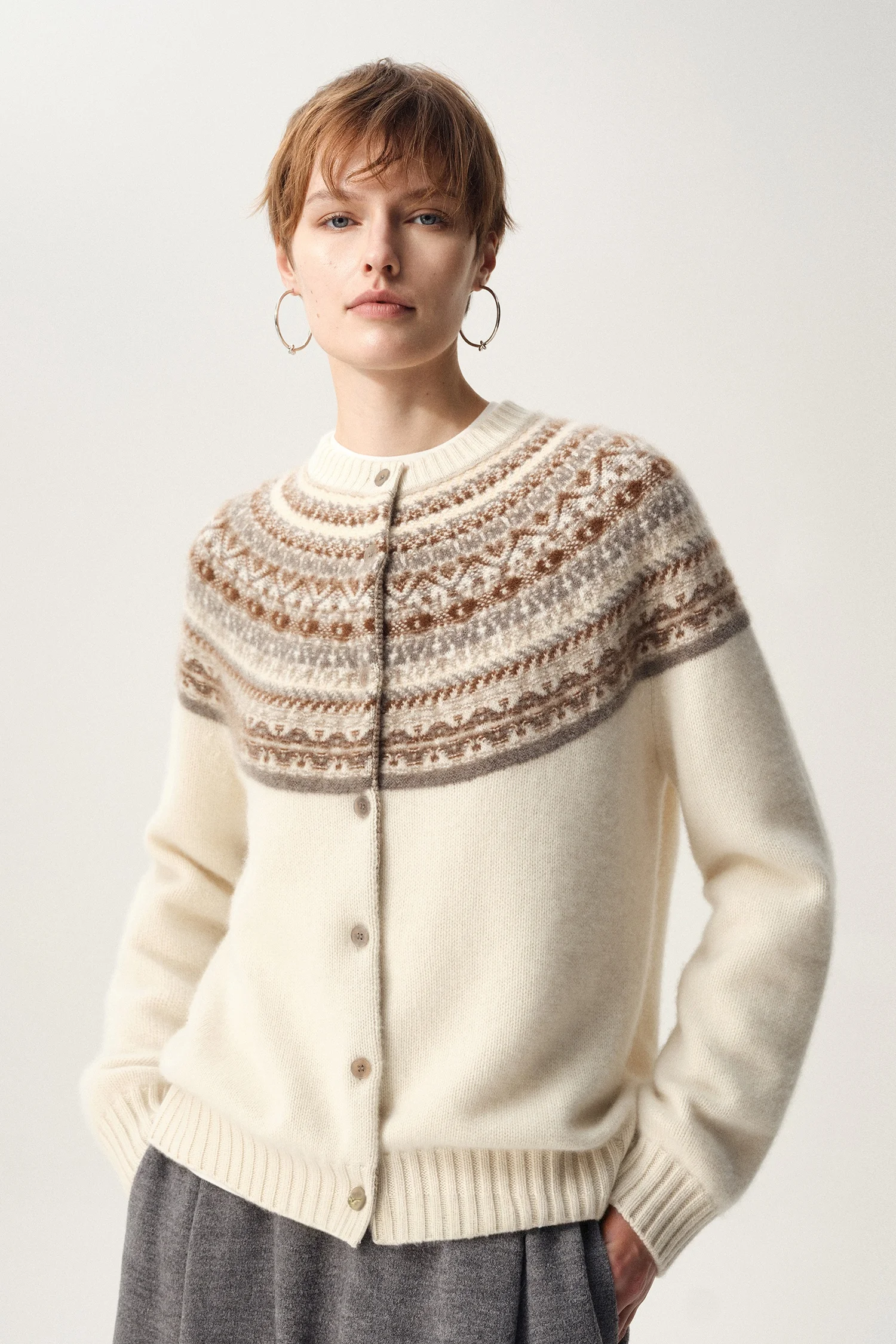 Classic Autumn Winter Woman Sweater Fair Isle Female 100% Merino Wool Knitted Cardigan Cashmere Ladies Long Sleeve Clothing Tops