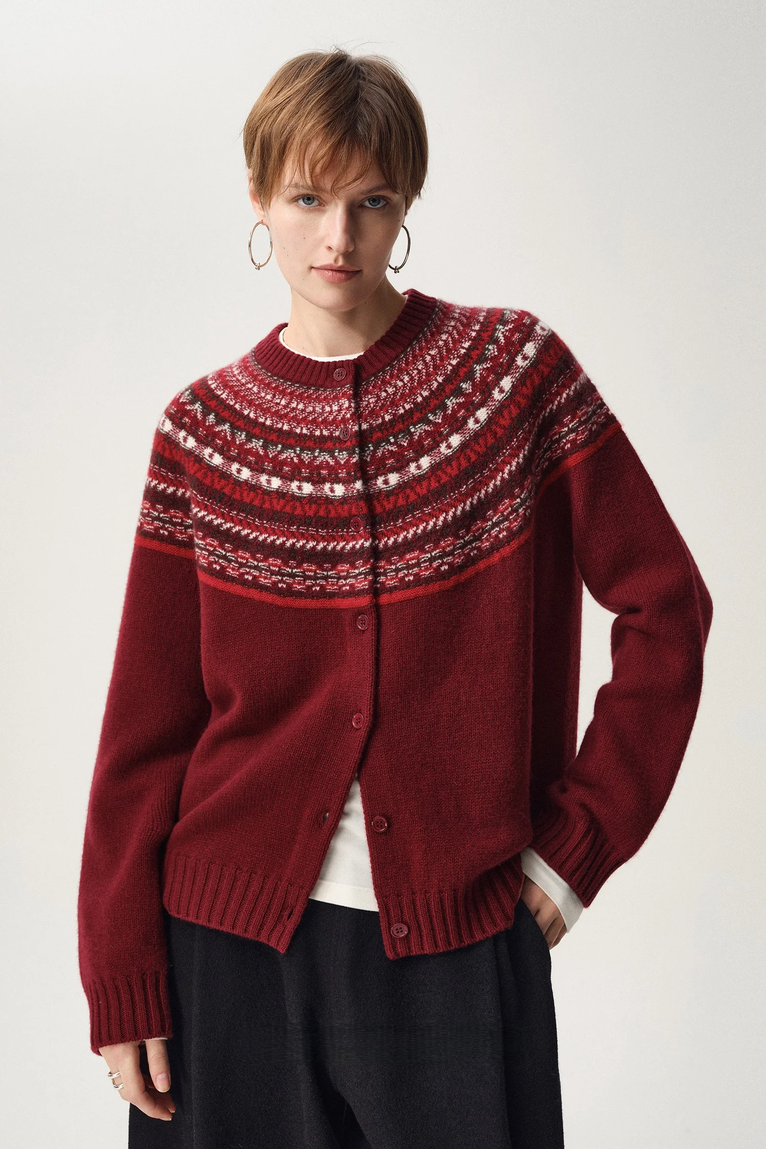 Classic Autumn Winter Woman Sweater Fair Isle Female 100% Merino Wool Knitted Cardigan Cashmere Ladies Long Sleeve Clothing Tops