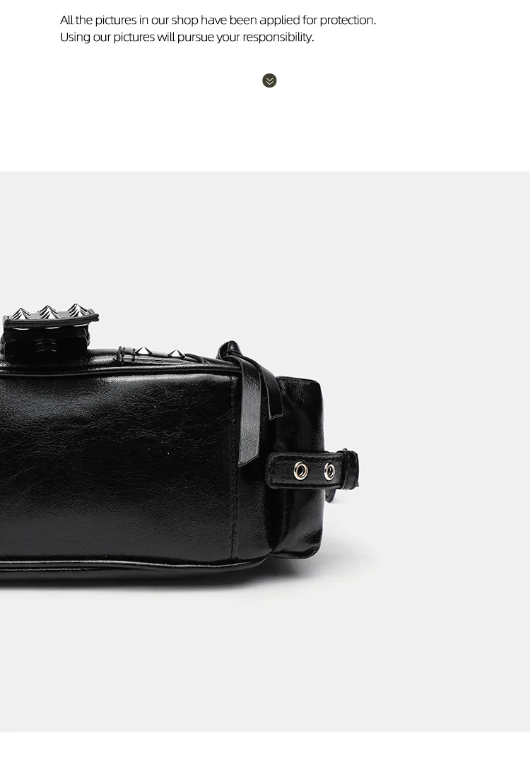 Women's Y2k Punk Vintage Shoulder Purse PU Leather Gothic Rivet Handbag Waist Bag Luxury Black Cross Body Bags with Spikes