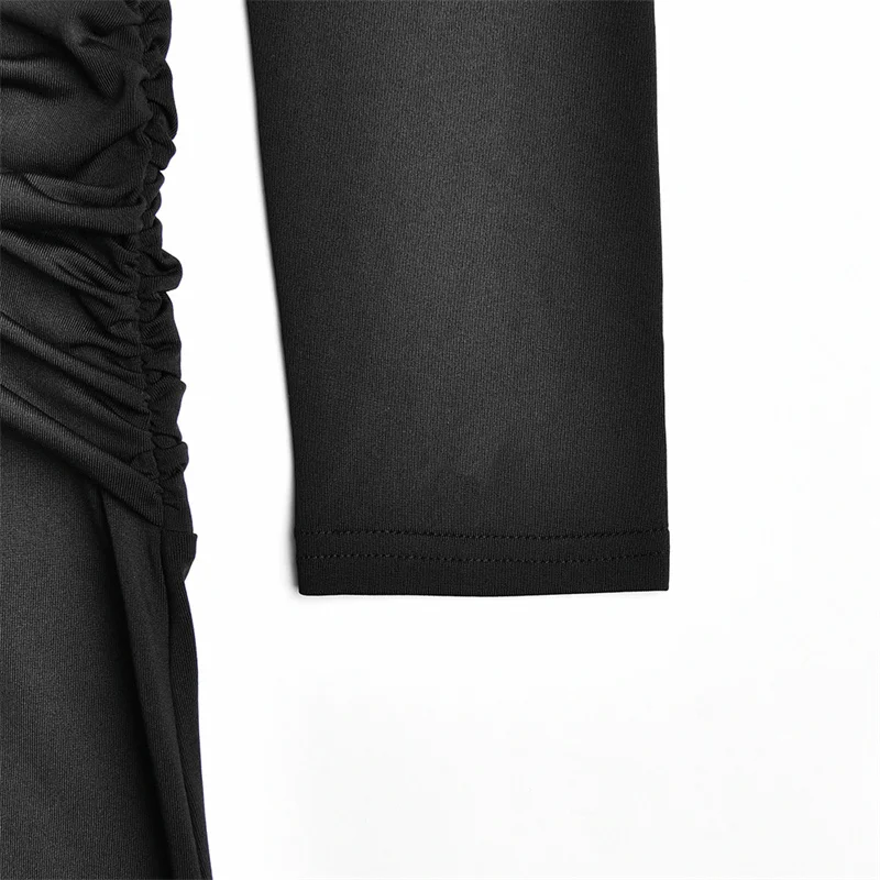 Mozision High Neck Long Sleeve Mermaid Maxi Dress Women Slim Ruched Waist Bodycon Floor Length Evening Party Formal Dress