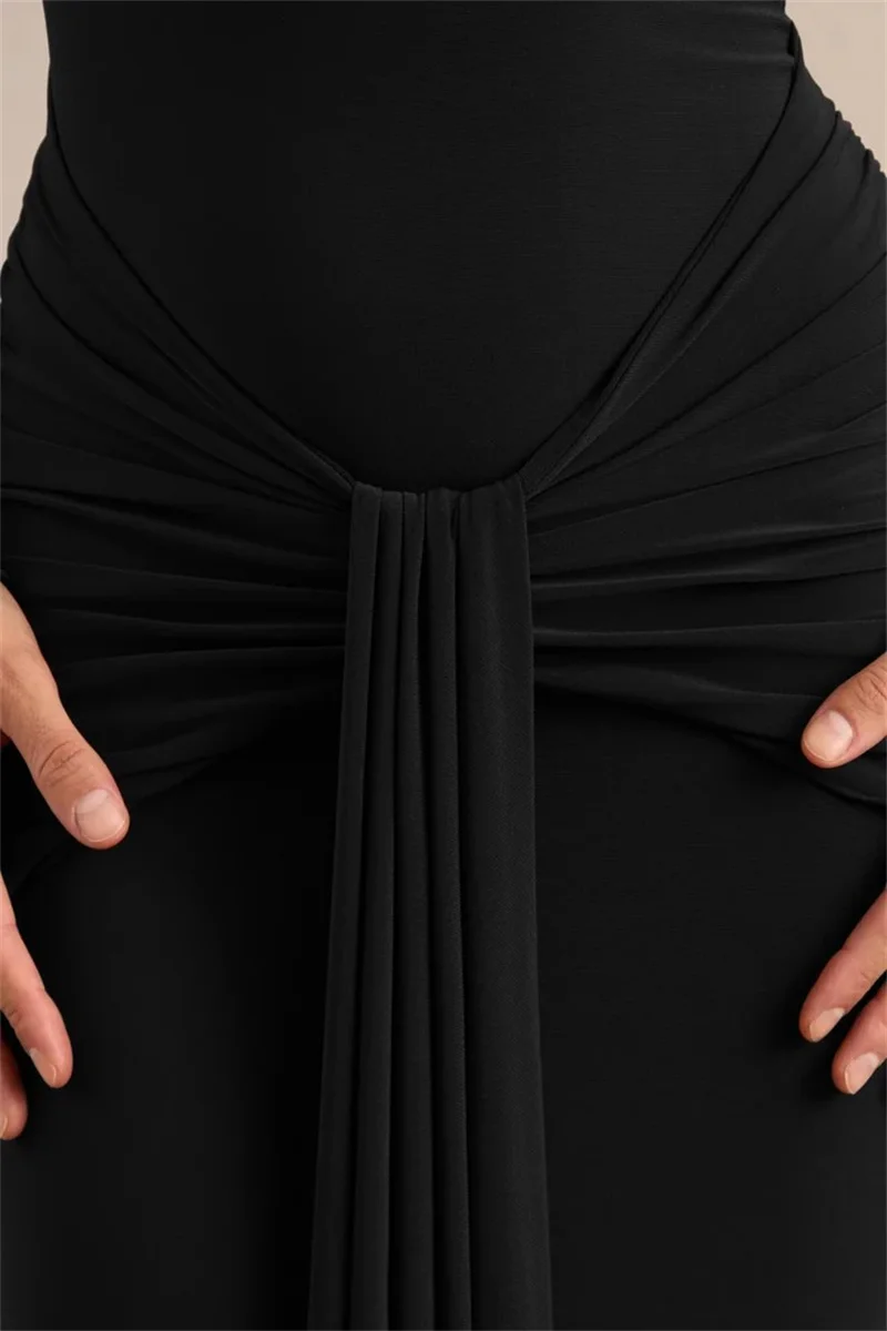 Mozision High Neck Long Sleeve Mermaid Maxi Dress Women Slim Ruched Waist Bodycon Floor Length Evening Party Formal Dress