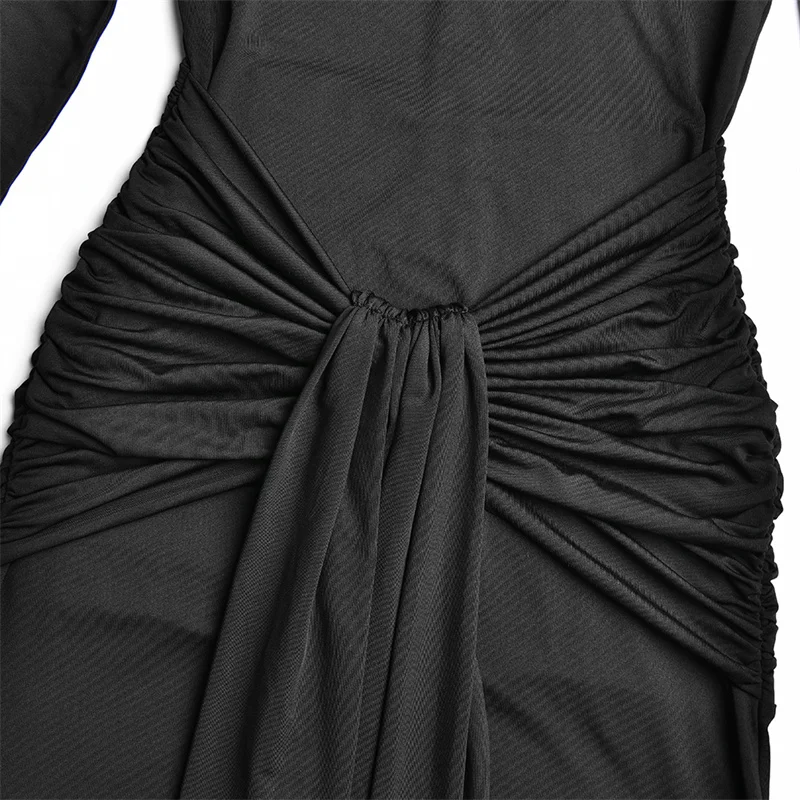 Mozision High Neck Long Sleeve Mermaid Maxi Dress Women Slim Ruched Waist Bodycon Floor Length Evening Party Formal Dress