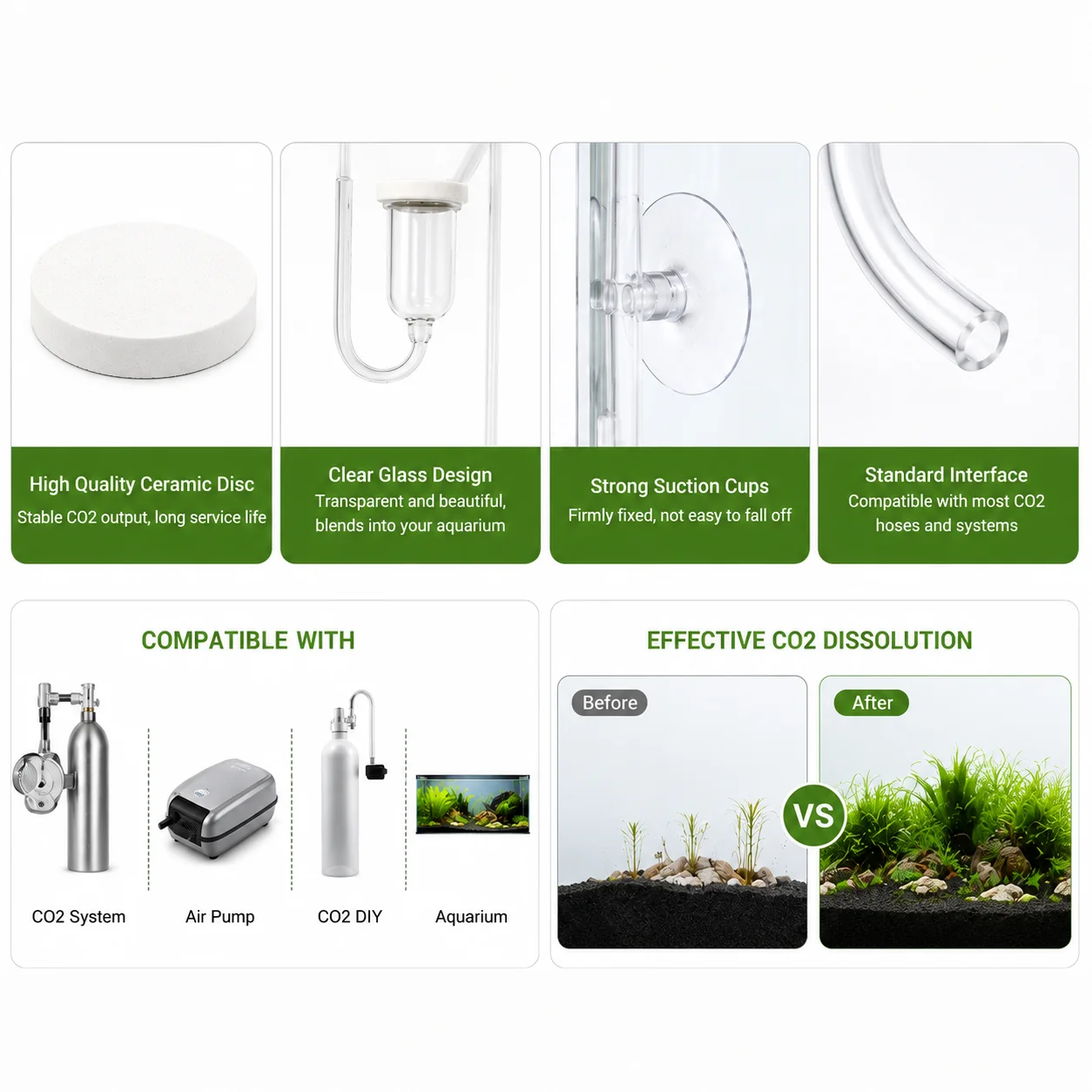 CO2 Diffuser for Aquarium Bubble Reactor CO2 System Atomizer for Fish Tank Live Plants Water Grass Grow Refiner with Suction Cup