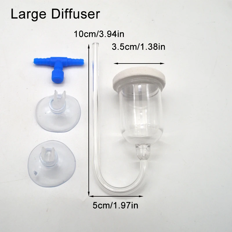 CO2 Diffuser for Aquarium Bubble Reactor CO2 System Atomizer for Fish Tank Live Plants Water Grass Grow Refiner with Suction Cup