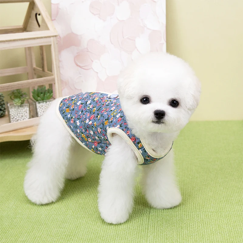 Winter Dog Jacket Floral Print Vest Coat Chihuahua Bichon Warm Clothing Puppy Outdoor Jacket With D-ring Winter Pet Costume