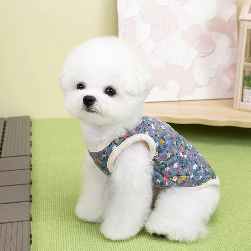 Winter Dog Jacket Floral Print Vest Coat Chihuahua Bichon Warm Clothing Puppy Outdoor Jacket With D-ring Winter Pet Costume