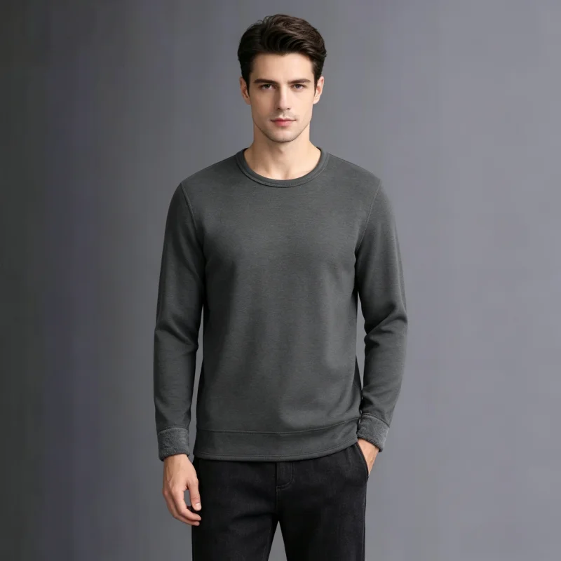 CHUANGERM Men'S Round Neck Fashion Long‑Sleeved Thermal Underwer 2026 Winter Male Warm Tops