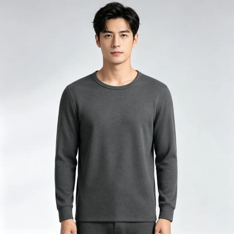 CHUANGERM Men'S Round Neck Fashion Long‑Sleeved Thermal Underwer 2026 Winter Male Warm Tops