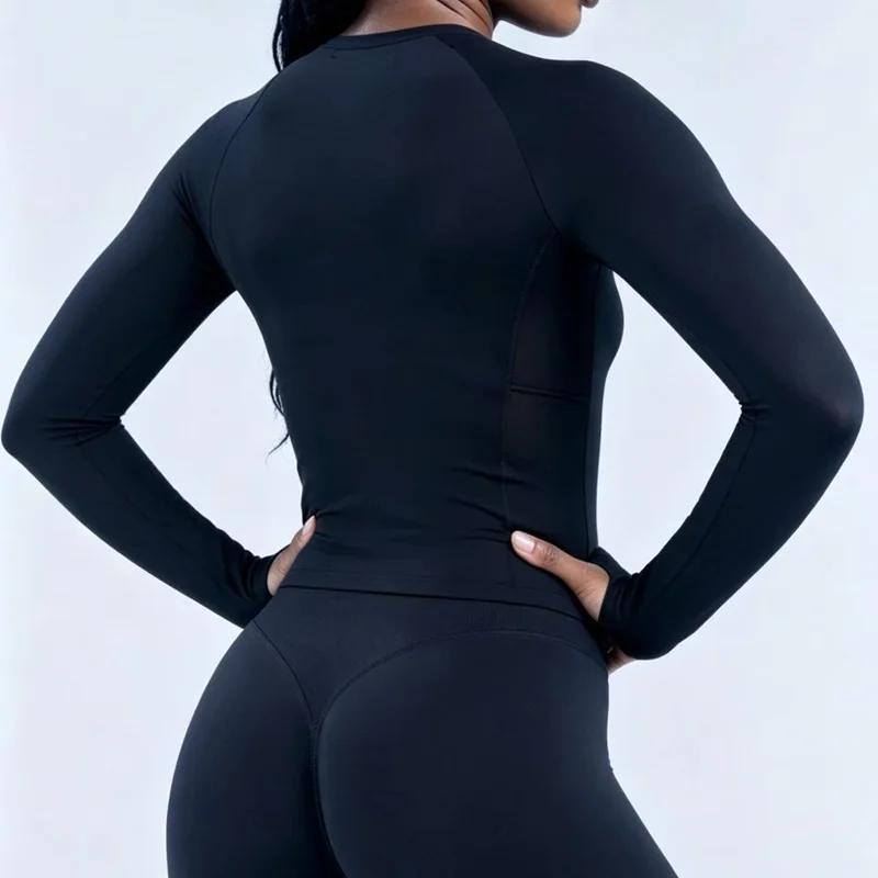 Women Long Sleeve Yoga Top Crew Neck Raglan Thumb Hole Slim Fit Cropped Workout Shirt Seamless Breathable Sports Running Gym Top