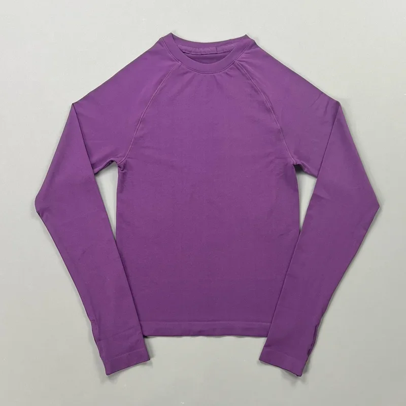Women Long Sleeve Yoga Top Crew Neck Raglan Thumb Hole Slim Fit Cropped Workout Shirt Seamless Breathable Sports Running Gym Top