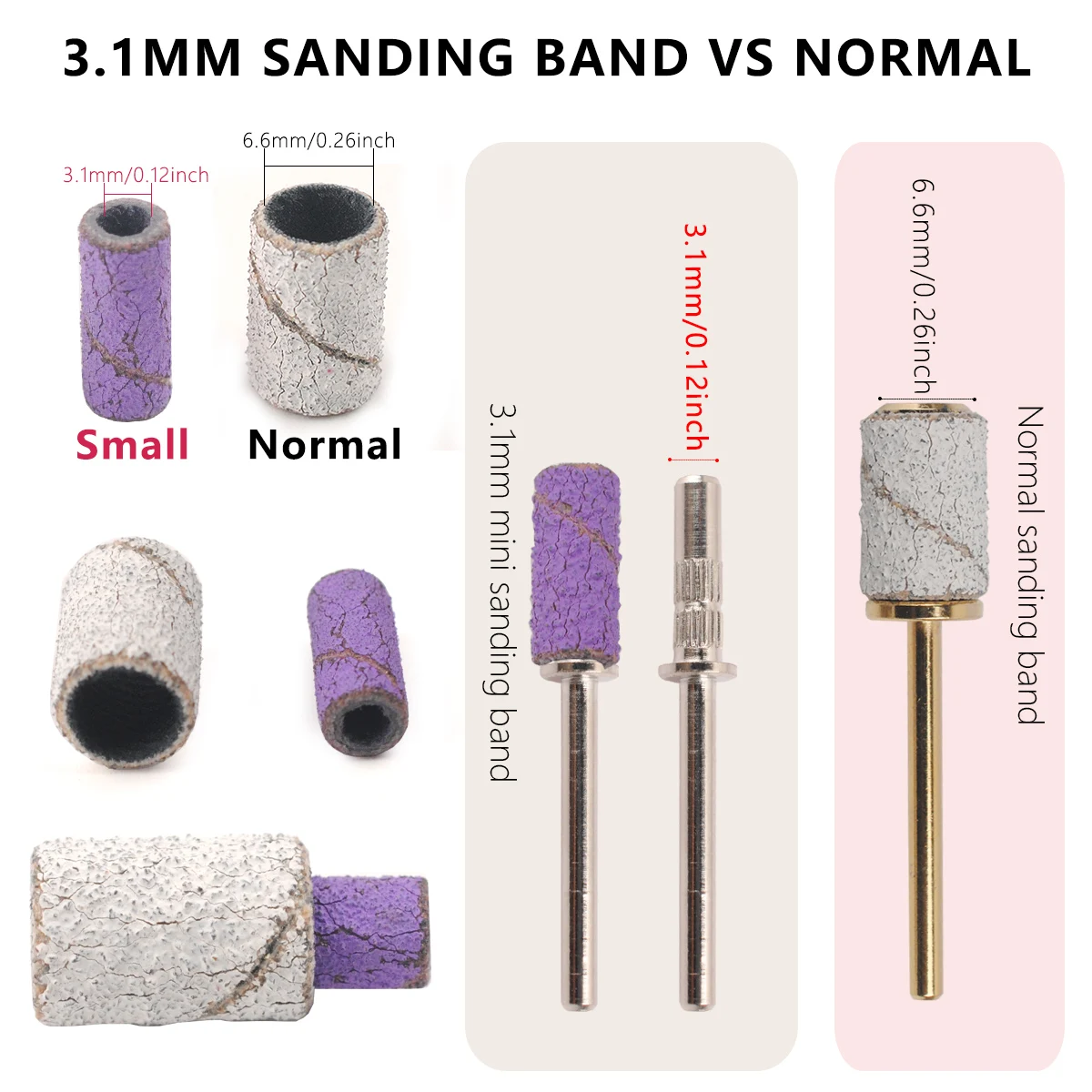 100pcs 3.1mm Mini Sanding Bands Kits Nail Drill Bits Mandrel Sets Electric Manicure Accessories Tool Dead Skin Remover
