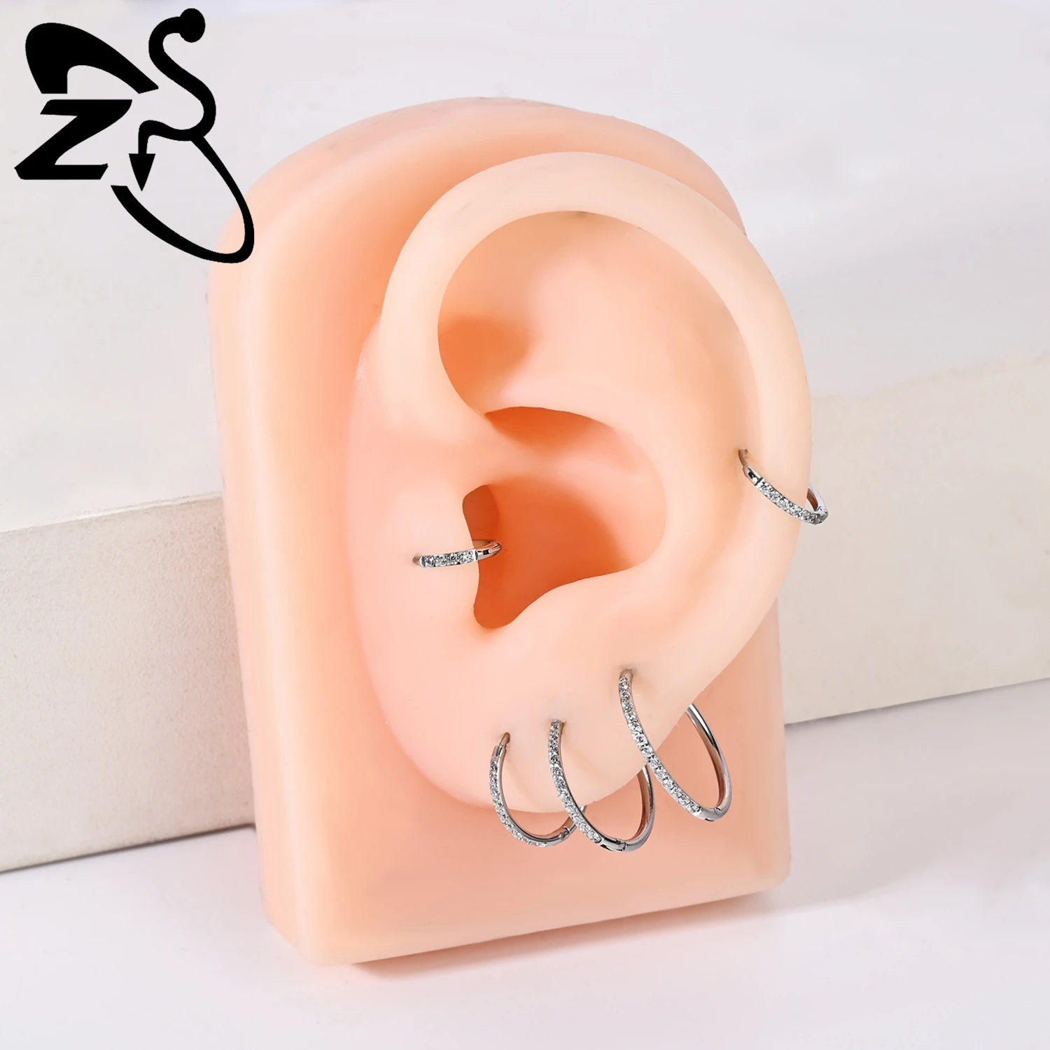 ZS 1 PC 20G Stainless Steel Hoop Earring 6/8/10/12MM Round Stud Earrings CZ Crystal Nose Ring Helix Cartilage Piercings Jewelry