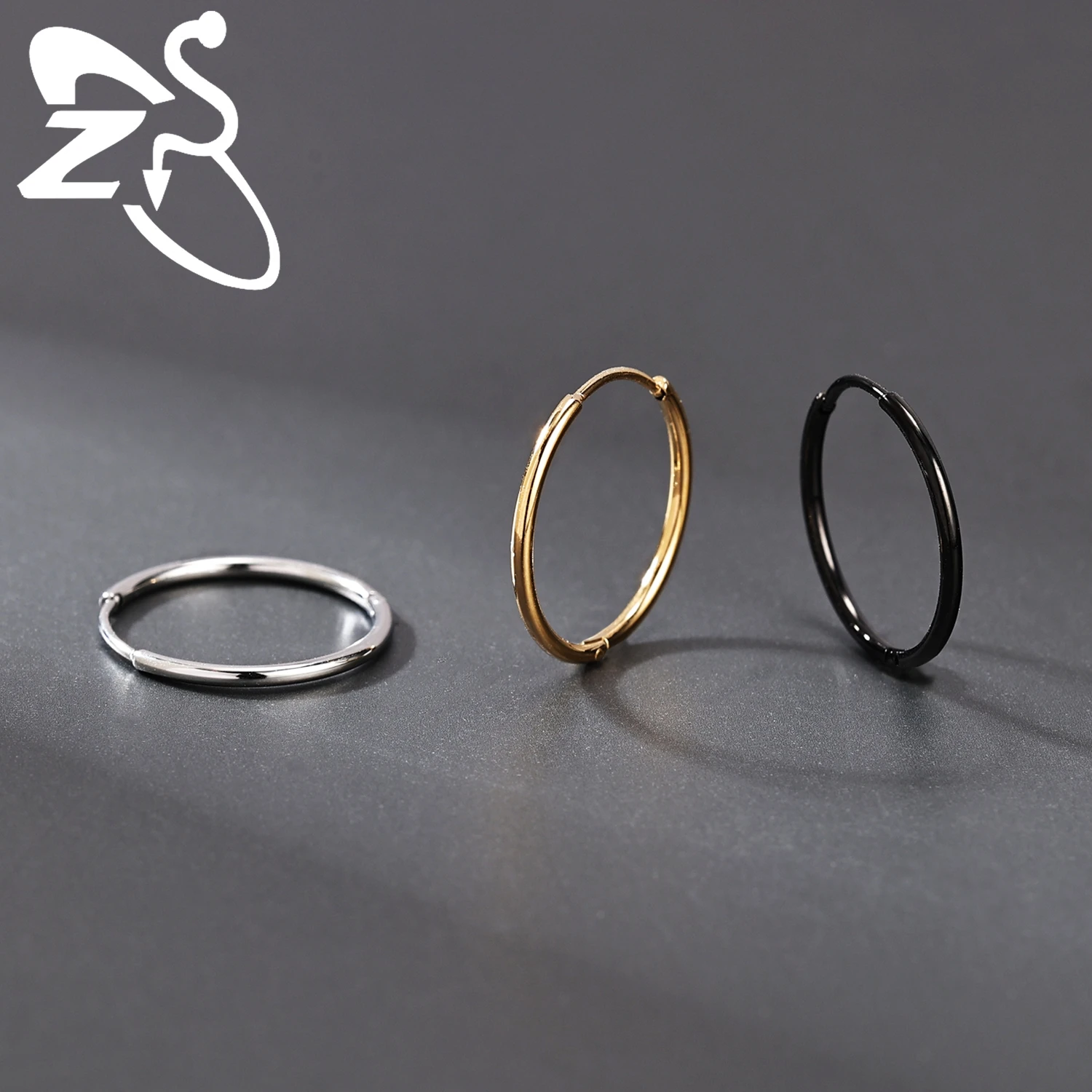 ZS 1 PC 20G Stainless Steel Hoop Earring 6/8/10/12MM Round Stud Earrings CZ Crystal Nose Ring Helix Cartilage Piercings Jewelry