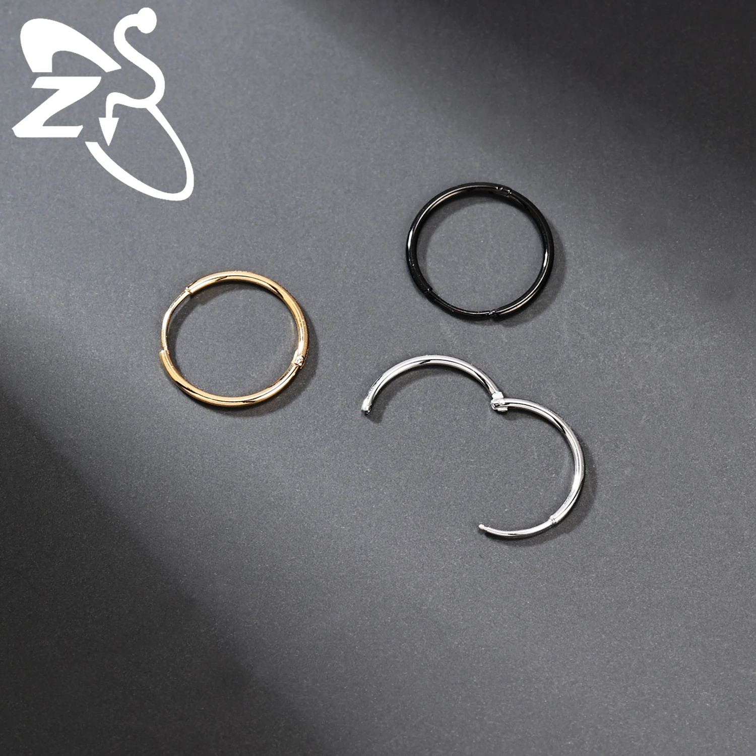 ZS 1 PC 20G Stainless Steel Hoop Earring 6/8/10/12MM Round Stud Earrings CZ Crystal Nose Ring Helix Cartilage Piercings Jewelry
