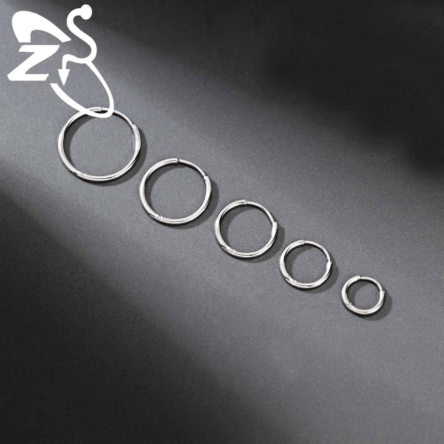 ZS 1 PC 20G Stainless Steel Hoop Earring 6/8/10/12MM Round Stud Earrings CZ Crystal Nose Ring Helix Cartilage Piercings Jewelry