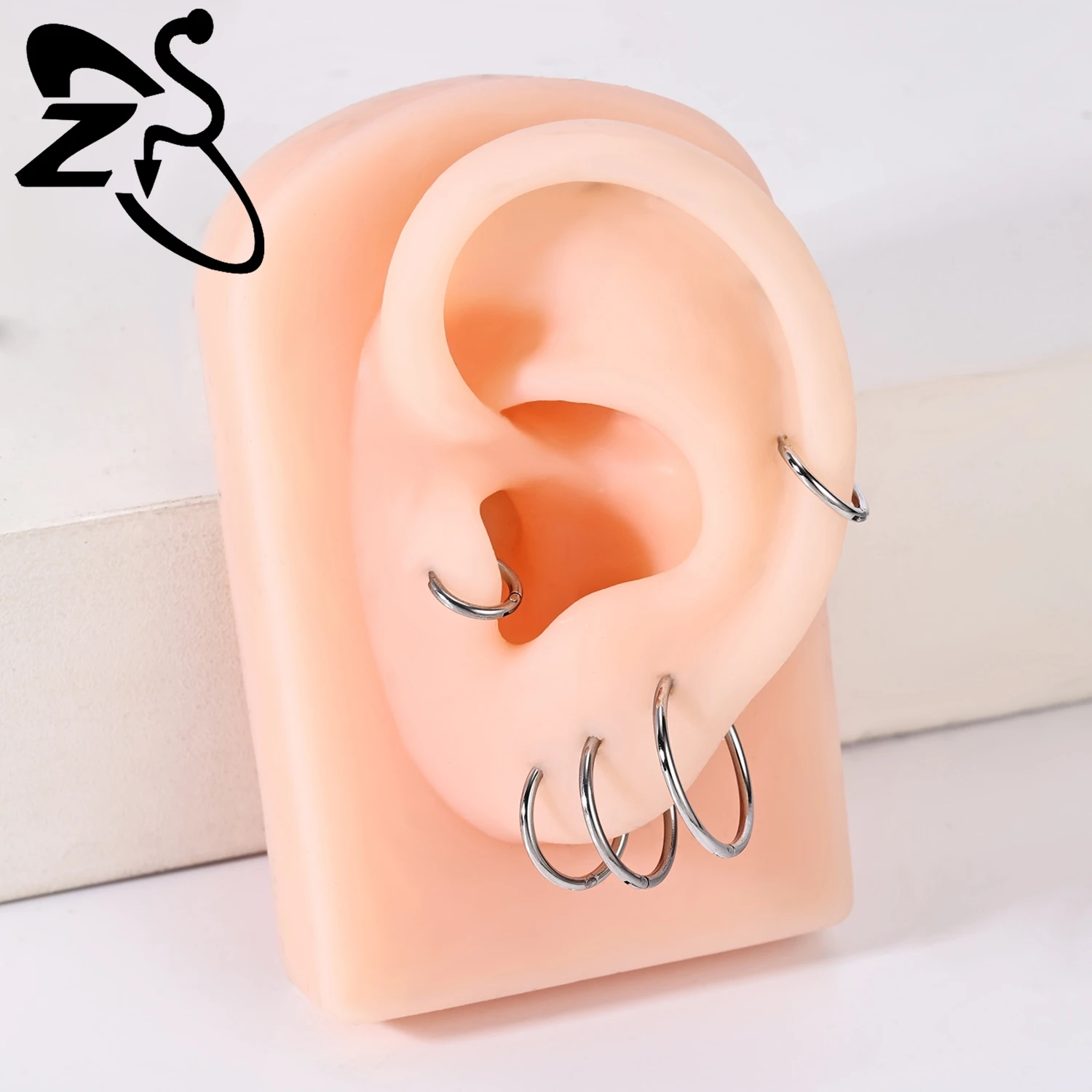 ZS 1 PC 20G Stainless Steel Hoop Earring 6/8/10/12MM Round Stud Earrings CZ Crystal Nose Ring Helix Cartilage Piercings Jewelry
