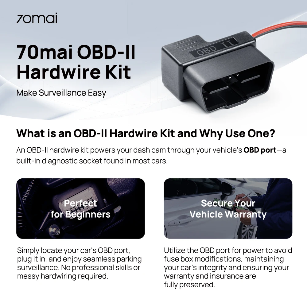 70mai Hardwire Kit OBD-II & Adjustable Hardwire Kit UP06 for Dash Cam Type-C Interface Plug-and-Play 24H Parking Surveillance
