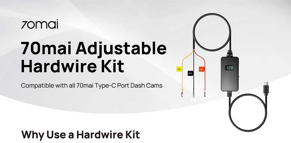 70mai Hardwire Kit OBD-II & Adjustable Hardwire Kit UP06 for Dash Cam Type-C Interface Plug-and-Play 24H Parking Surveillance