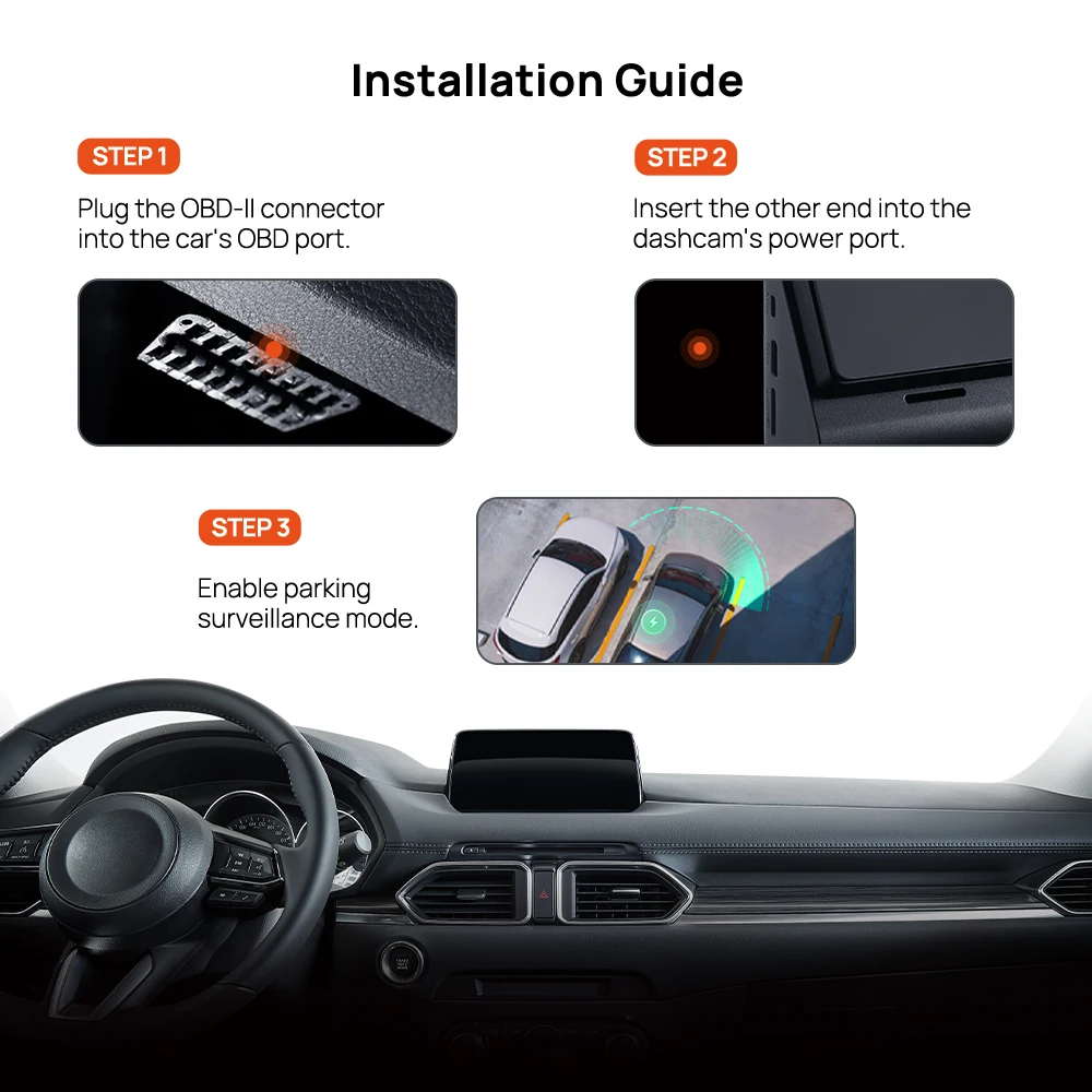 70mai Hardwire Kit OBD-II & Adjustable Hardwire Kit UP06 for Dash Cam Type-C Interface Plug-and-Play 24H Parking Surveillance