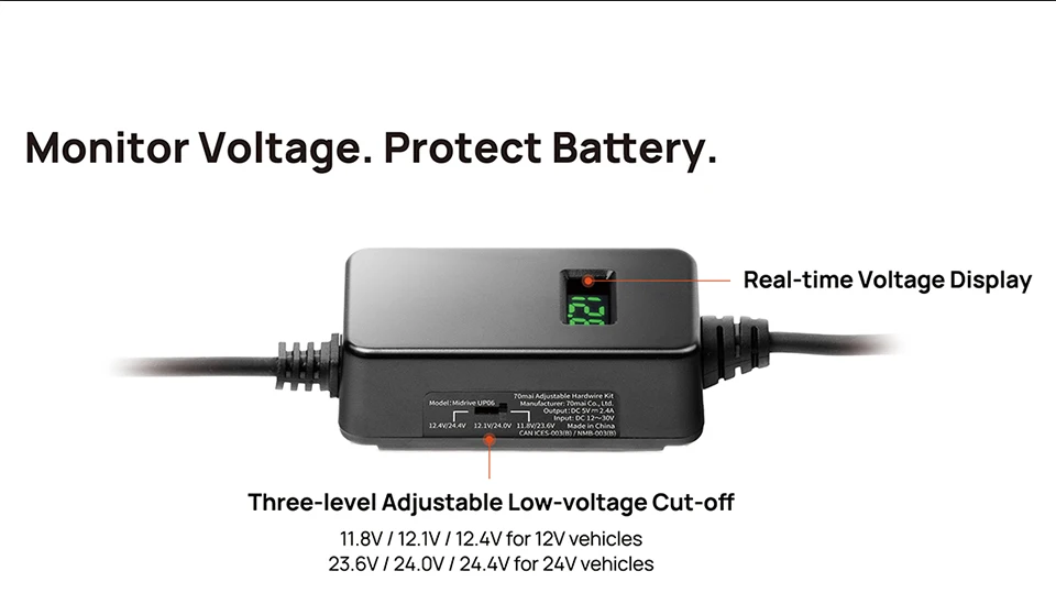 70mai Hardwire Kit OBD-II & Adjustable Hardwire Kit UP06 for Dash Cam Type-C Interface Plug-and-Play 24H Parking Surveillance