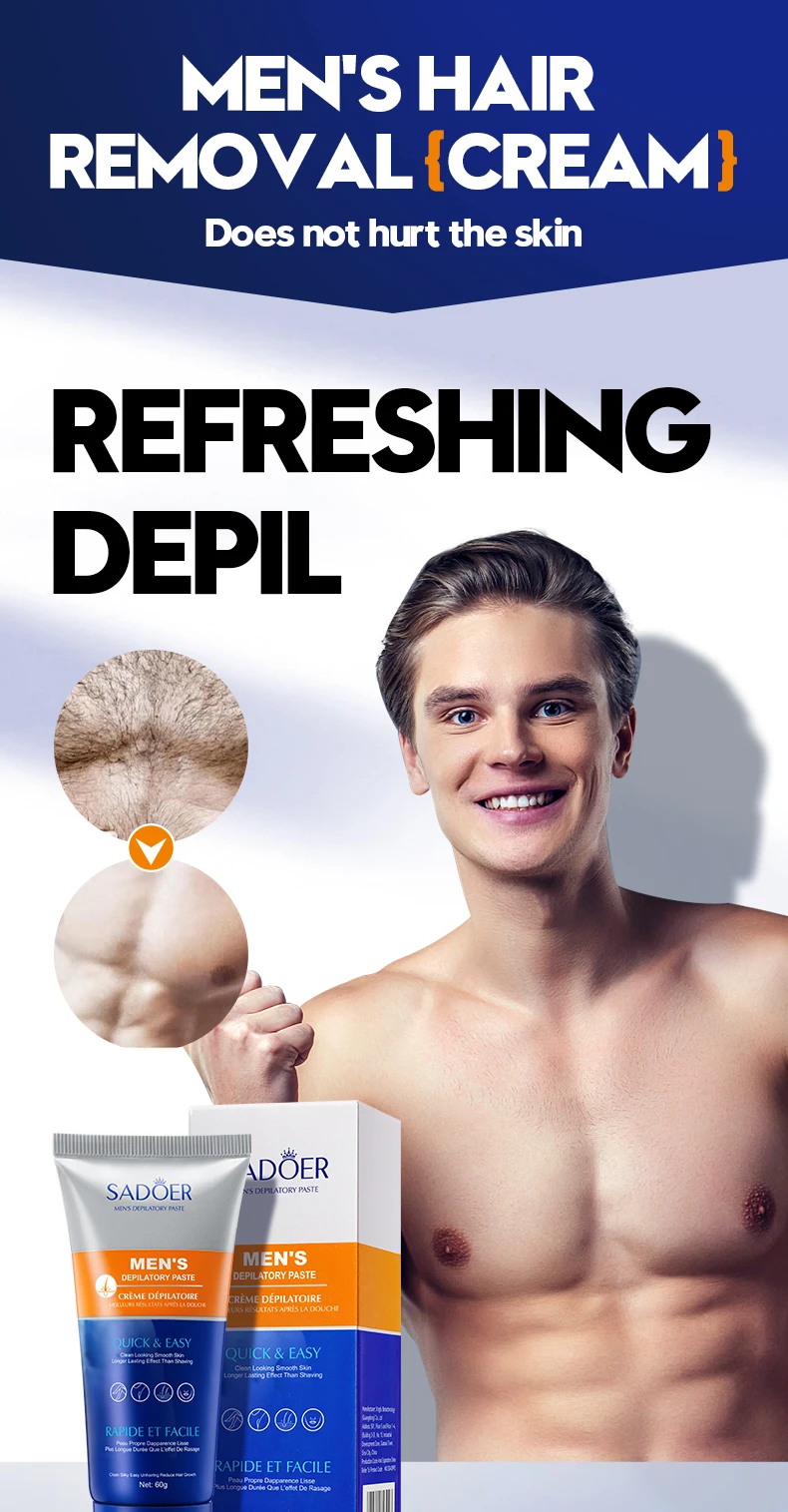 SADOER Men's Painless Hair Removal Cream, A Fast-Acting and Gentle Hair Removal Agent That Moisturizes and Soothes the Skin