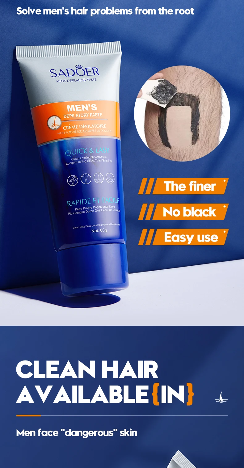 SADOER Men's Painless Hair Removal Cream, A Fast-Acting and Gentle Hair Removal Agent That Moisturizes and Soothes the Skin
