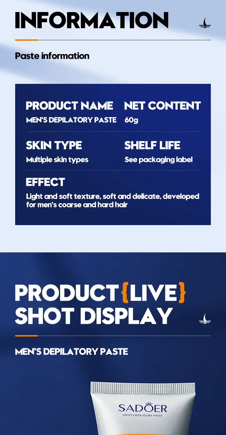 Men's Hair Removal Cream Body Hair Remover Depilatory Cream Gentle Moisturizing Smooth Skin Care Easy Apply for Men Daily Groomi