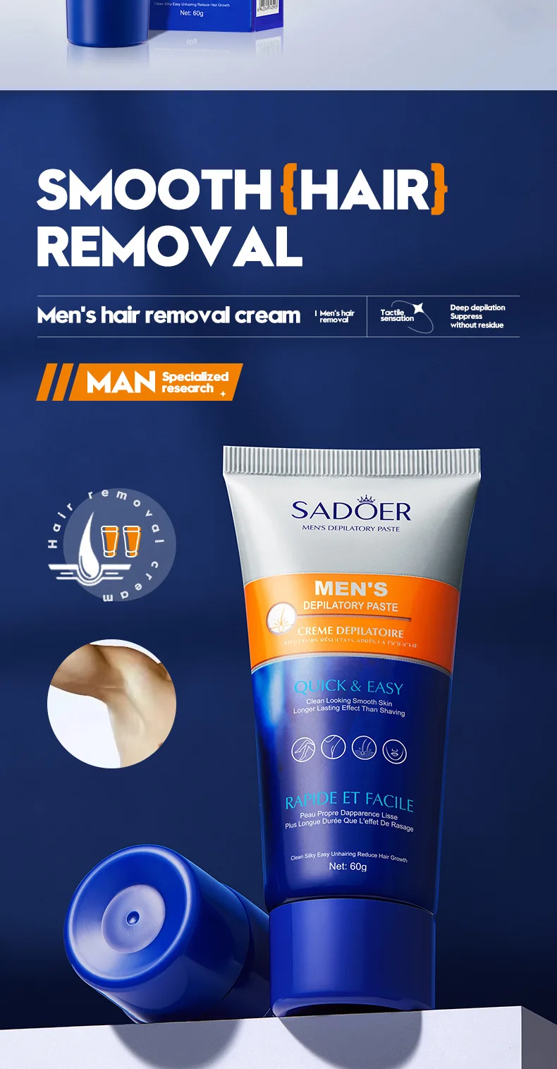 Men's Hair Removal Cream Body Hair Remover Depilatory Cream Gentle Moisturizing Smooth Skin Care Easy Apply for Men Daily Groomi