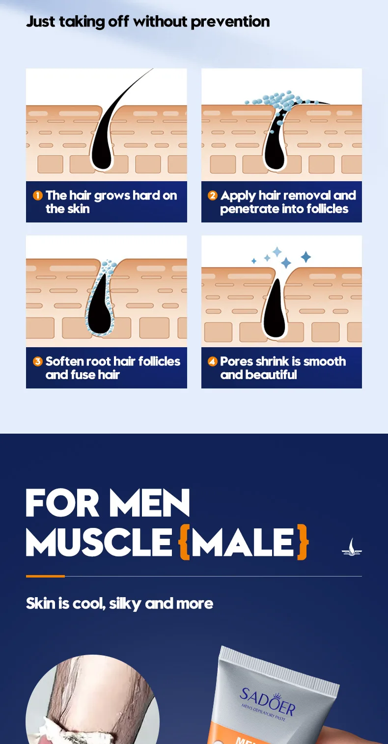 Men's Hair Removal Cream Body Hair Remover Depilatory Cream Gentle Moisturizing Smooth Skin Care Easy Apply for Men Daily Groomi
