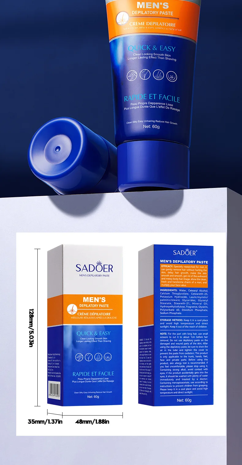Men's Hair Removal Cream Body Hair Remover Depilatory Cream Gentle Moisturizing Smooth Skin Care Easy Apply for Men Daily Groomi