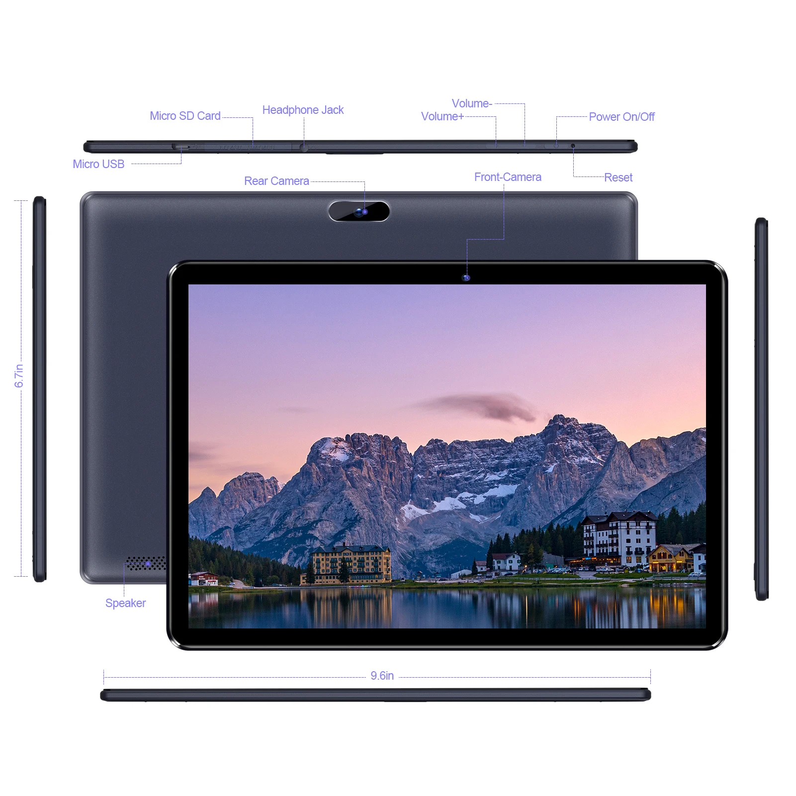 PRITOM 10 inch Tablet Android 13, 64GB, 512GB Expand, Quad-Core, 1280 * 800 HD IPS Screen, Dual Camera, Wi-Fi, Bluetooth, Black