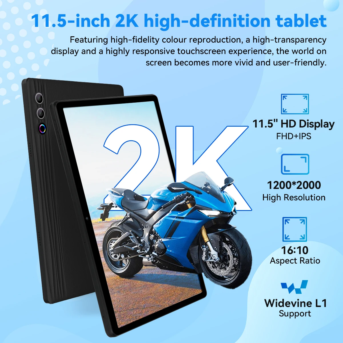 11.5 inch G9 Tablet PC Android 15, 30GB (6+24G Virtual) RAM+128GB Storage, A733 Octa Core, 1200*2000 Display, 8400mAh Battery, WiFi 6, Face Unlock, Widevine L1 for Entertainment