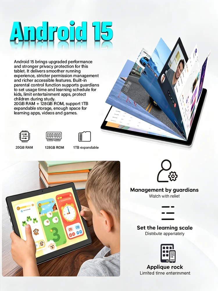 BUFO C11 10.1 Inch Android 15 Tablet PC 20GB(3+17) RAM 64GB ROM Octa Core Processor 1280*800 HD LCD Screen 5000mAh Battery 5MP+8MP Dual Camera Expandable 1TB TF Card Tablet