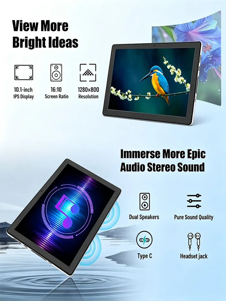 BUFO C11 10.1 Inch Android 15 Tablet PC 20GB(3+17) RAM 64GB ROM Octa Core Processor 1280*800 HD LCD Screen 5000mAh Battery 5MP+8MP Dual Camera Expandable 1TB TF Card Tablet