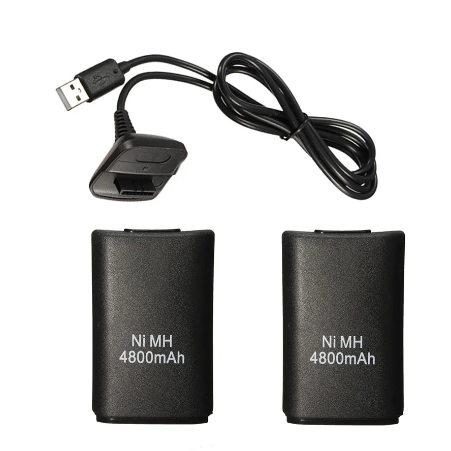 2Pcs 4800mAh Rechargeable Battery With 1 Charging Cable for Xbox 360 Gamepad Batteries Wireless Controller Battery Wholesale