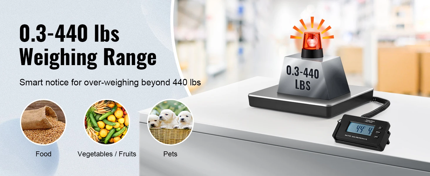 SucceBuy 440lbs Digital Shipping Scale with Timer Tare Function HD LCD Screen Portable Package Postal Scale for Home Post Office