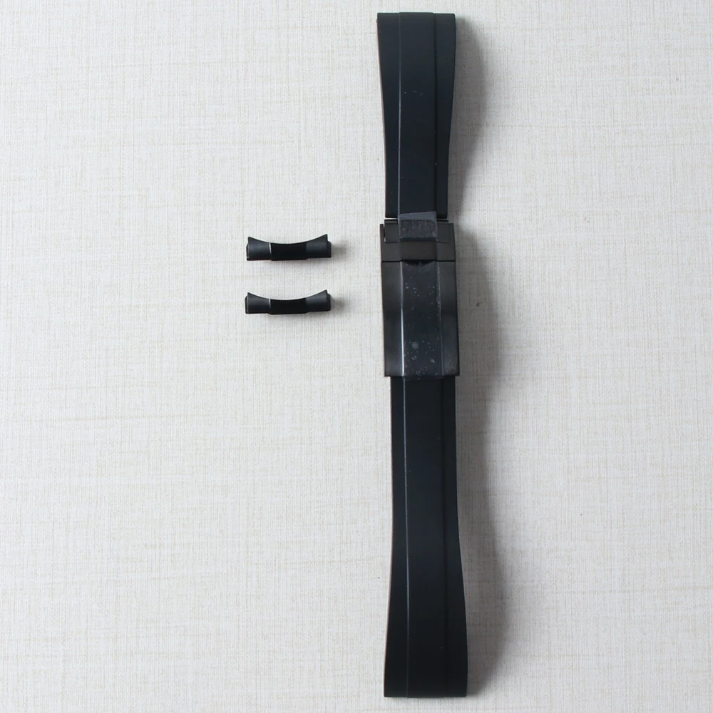 20mm Rubber Watch Band For Yacht-Master Seiko Daytona Submariner Curved End Strap With Endlink Buckle Black Silicone Bracelet