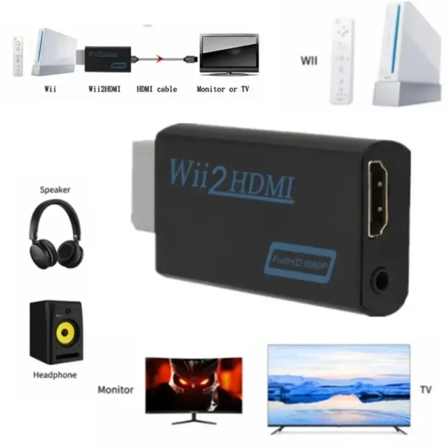 WII to HDMI-Compatible Adapter Converter Full HD 1080P 3.5mm Audio for PC HDTV Monitor Display Wii To HDMI-Compatible Adapter