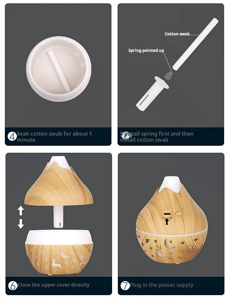 Mini Snow Mountain Hollow out Wood Grain Aromatherapy Humidifier USB Silent Air Moisturizer