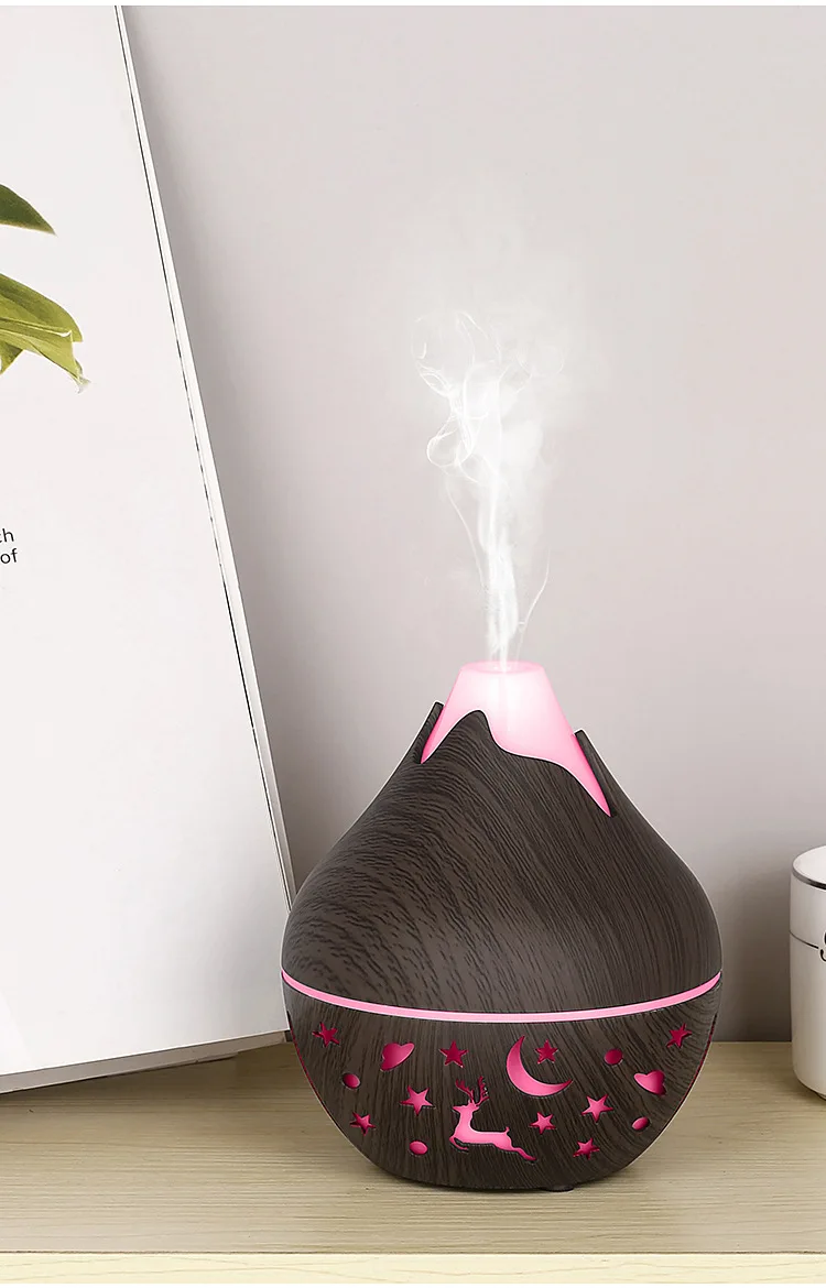 Mini Snow Mountain Hollow out Wood Grain Aromatherapy Humidifier USB Silent Air Moisturizer