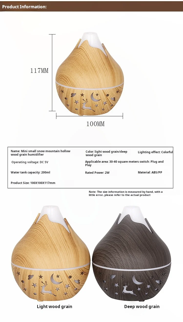 Mini Snow Mountain Hollow out Wood Grain Aromatherapy Humidifier USB Silent Air Moisturizer