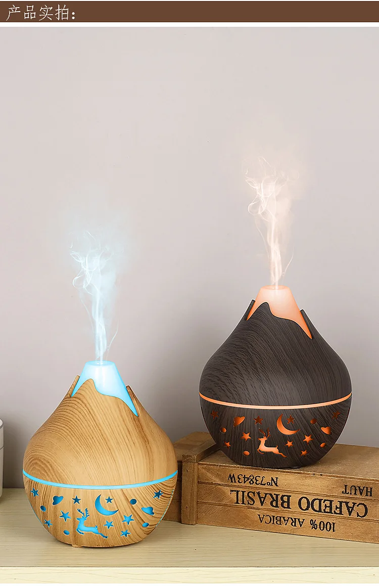 Mini Snow Mountain Hollow out Wood Grain Aromatherapy Humidifier USB Silent Air Moisturizer