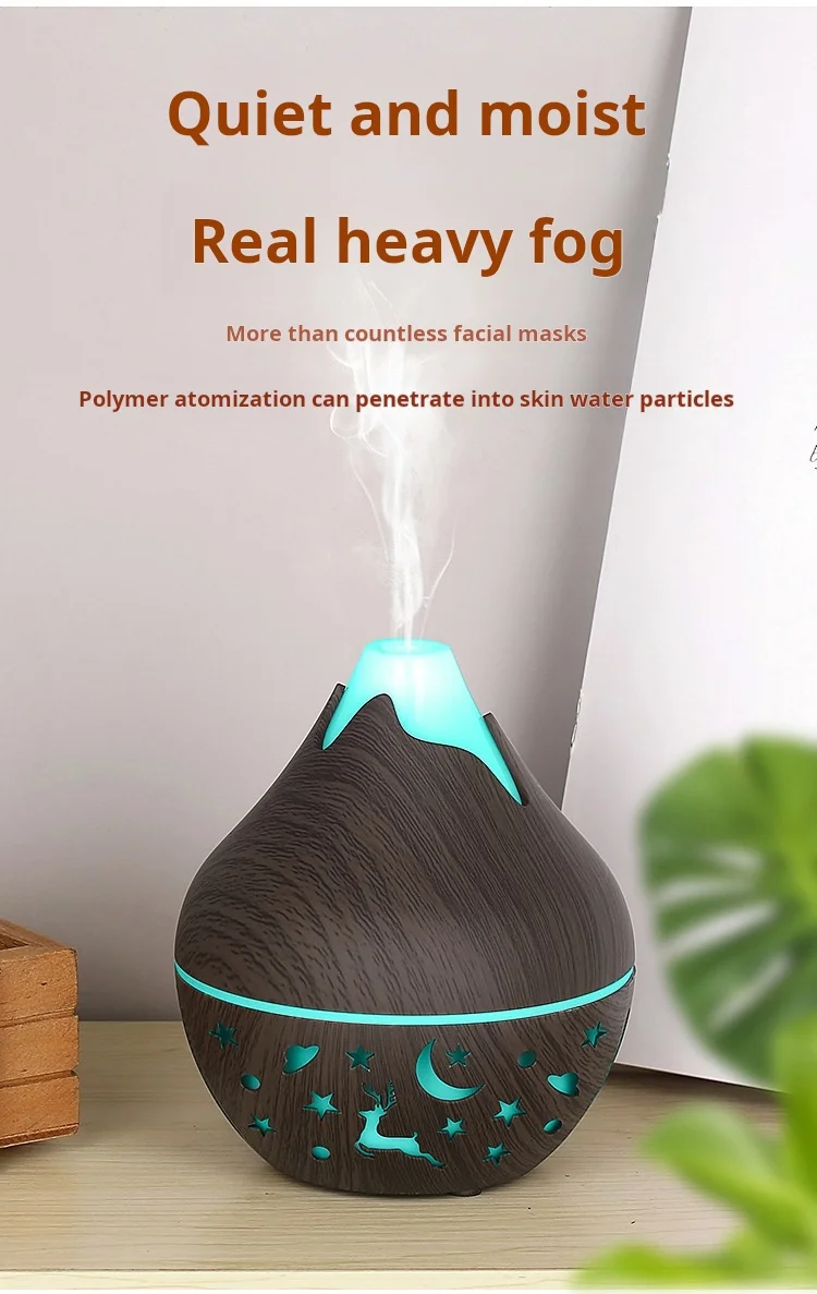 Mini Snow Mountain Hollow out Wood Grain Aromatherapy Humidifier USB Silent Air Moisturizer